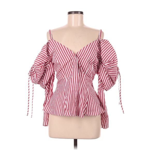 Petersyn Alice Striped Poplin Cold Shoulder Blouse Sized Med - Picture 1 of 2